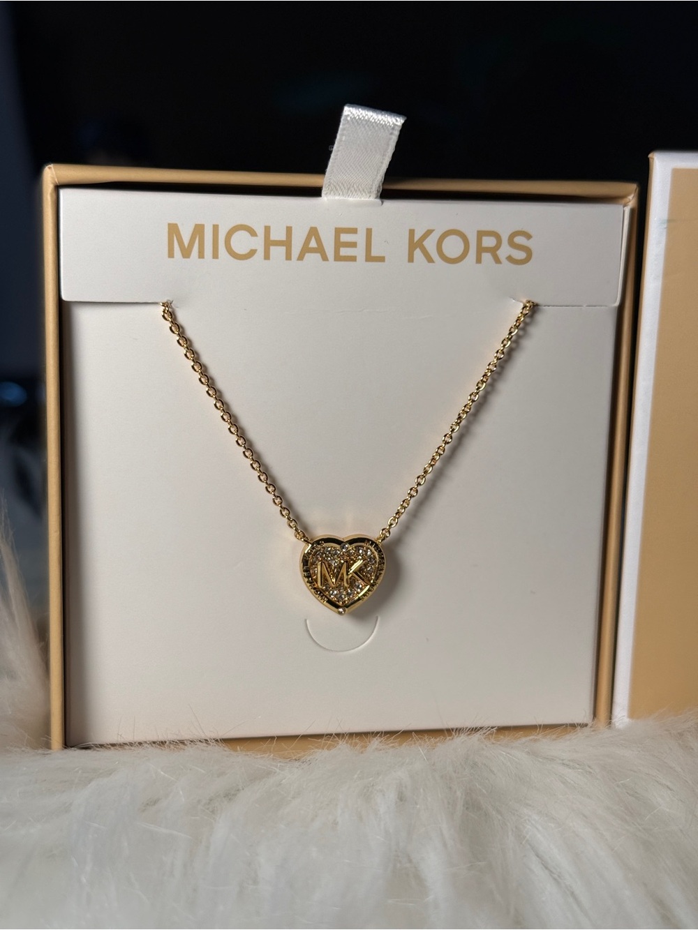 NWT MICHAEL KORS Gold-Tone MK Crystal Heart Pendant Necklace